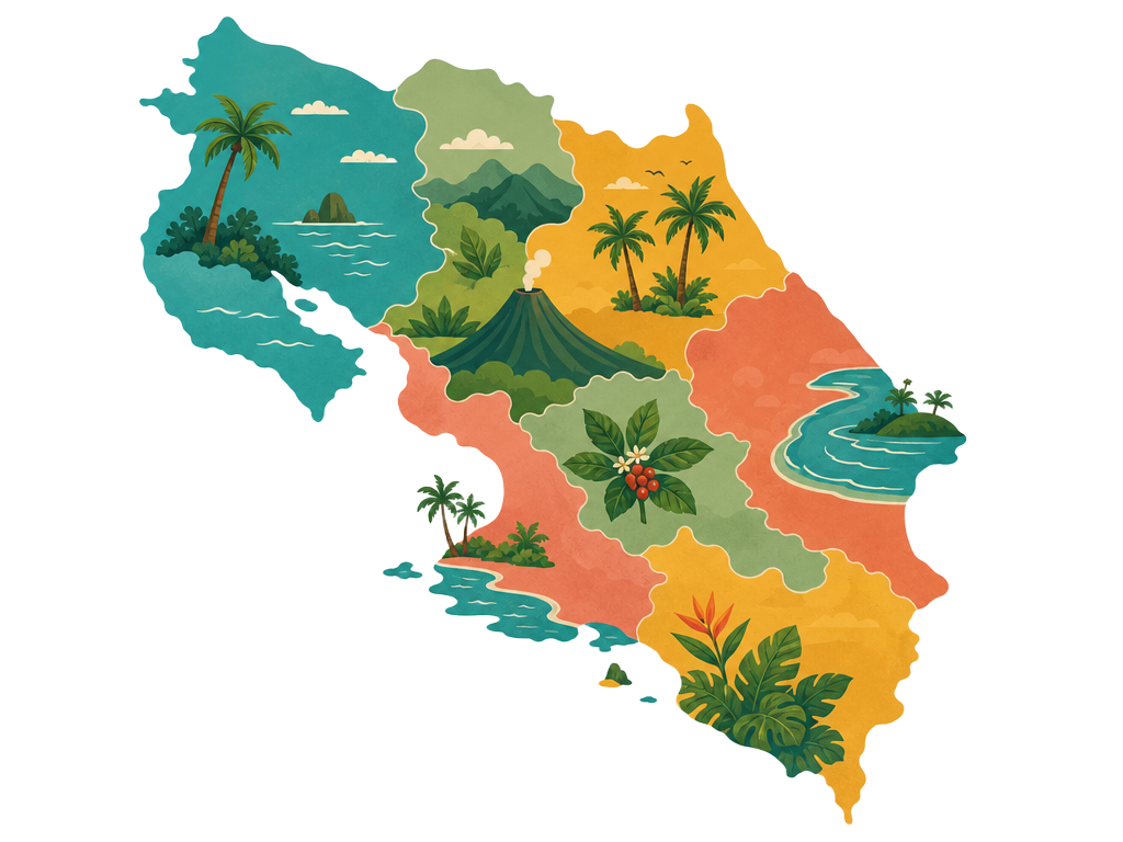 Mapa ilustrado de Costa Rica con la cobertura de Kupoi